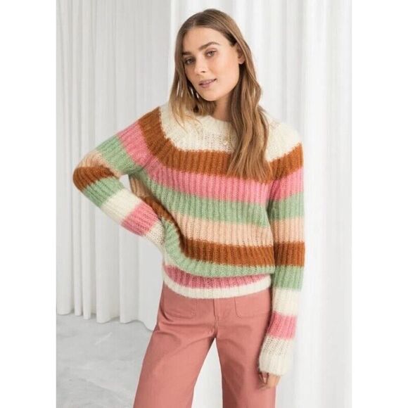 & Other Stories SMALL chunky Knit Color Block Stripe Sweater Mohair Blend - Picture 1 of 12